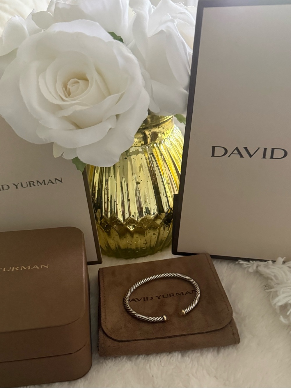 David Yurman CABLE FLEX BRACELET Sterling Silver with 14K Yellow Gold & Citrine!